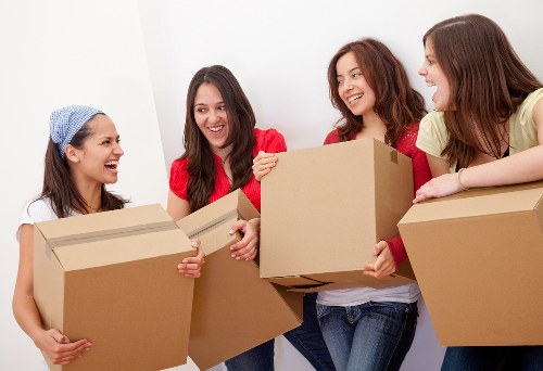 Professional movers loading a van